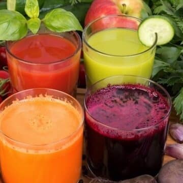 Vegetable juices, tomato, carrot, cucumber and beet