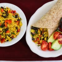 Yellow rice and black bean burritos