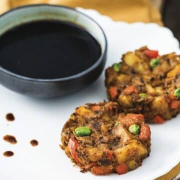 Pototo & Pea Samosa Cakes with Tamarind Sauce from But I Could Never Go Vegan.
