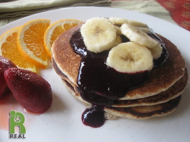 Buttermilk Pancakes with Blueberry Syrup from Caryn Hartglass