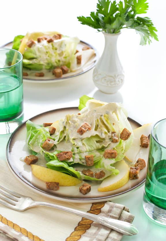 Butter Lettuce Wedge Salad with Pears and Tempeh Bacon