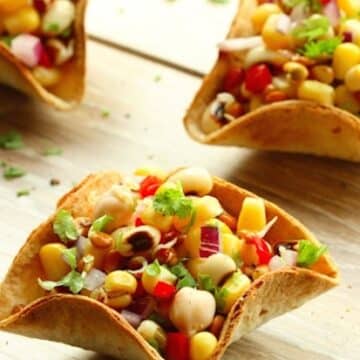 Taco bowls with bean sprout salsa