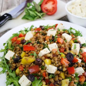 Greek Flavored Lentil Salad with Tofu "Feta"