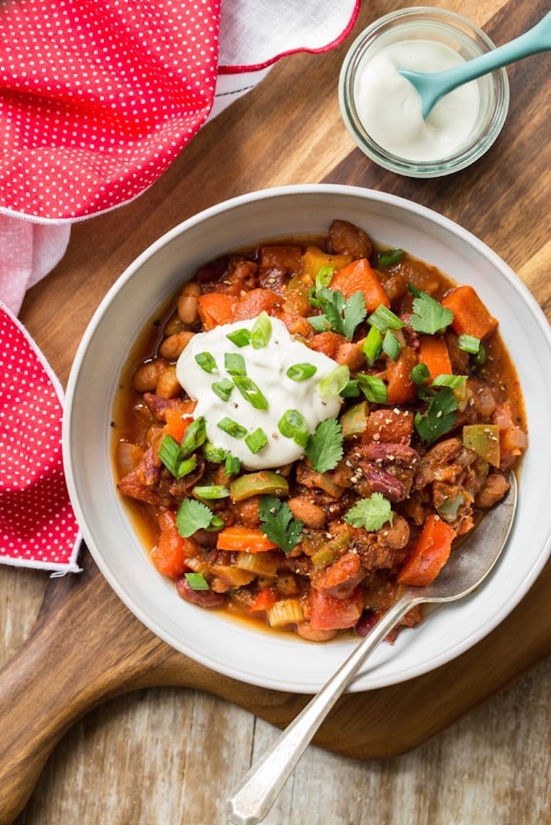 Vegan Chili with Homemade Sour Cream