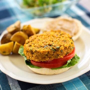 Quinoa and red lentil burger