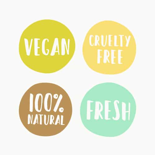 Set of vegan labels for product package. Vector hand drawn illustration.