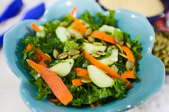 Kale and Cucumber Salad with Avocado-Tahini Dressing