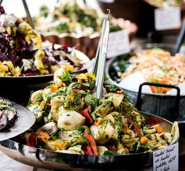 Cropped image of assorted salads in a buffet