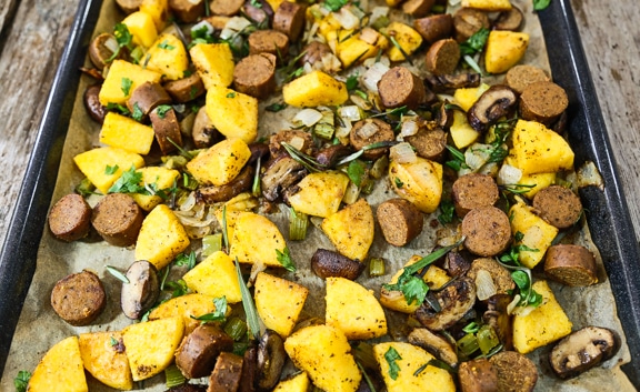 polenta and vegan sausage stuffing