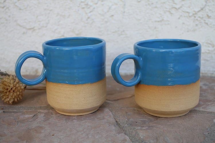 two handmade ceramic blue coffee tea mugs handmade kitchen gifts