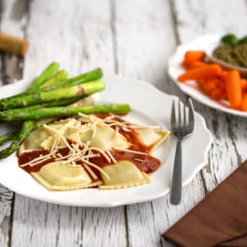 Romantic vegan ravioli dinner