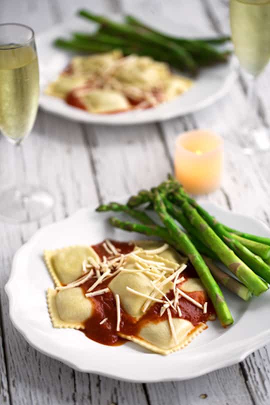 Romantic vegan ravioli dinner for two