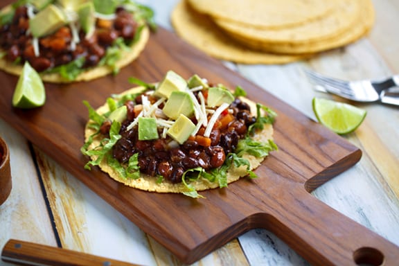 Insanely easy vegan black bean tostadas