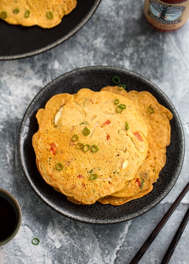 Vegan "egg" foo yong made with chickpea flour
