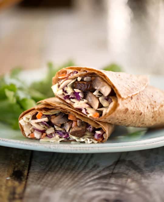 Portobello mushroom and coleslaw wraps