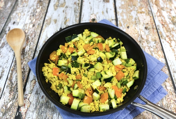 Scrambled tofu zucchini peppers