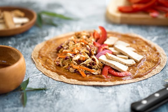 Baked Tofu & Peanut Satay wraps recipe