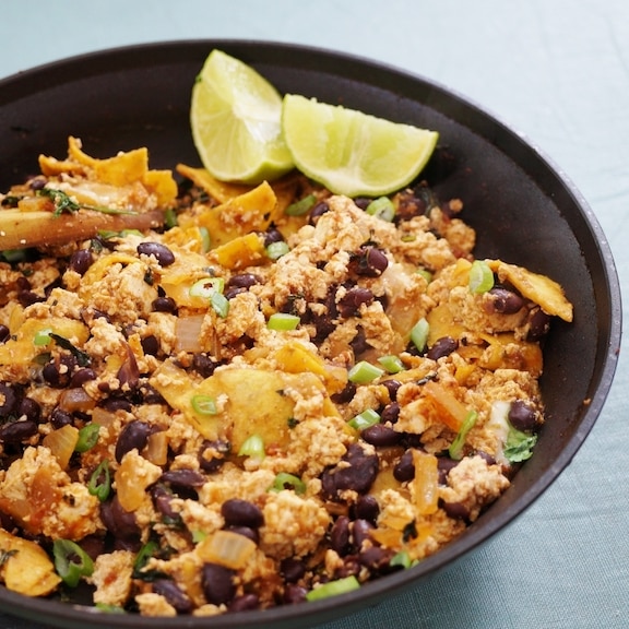 Tortilla and black bean scrambled tofu
