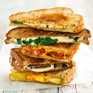 Vegan grilled cheese sandwich stack