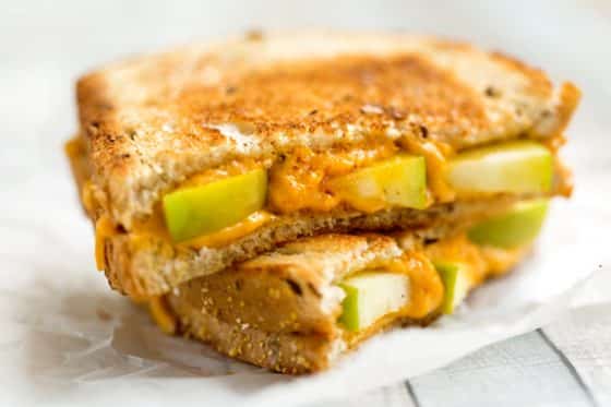 Vegan grilled cheese sandwich with apple