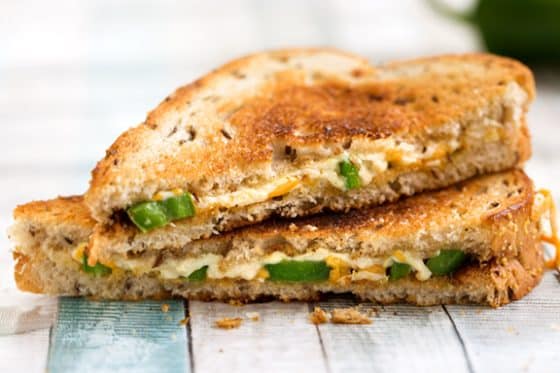 Vegan grilled cheese sandwich with jalapeno