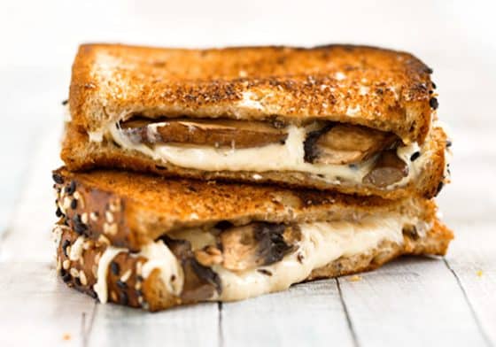 Vegan grilled cheese sandwich with mushrooms