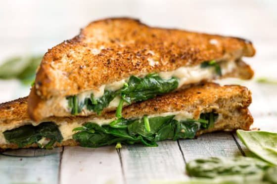 Vegan grilled cheese sandwich with spinach