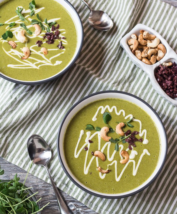 spicy cashew spring greens soup
