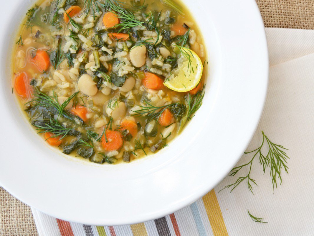 spring kale and dill soup with rice