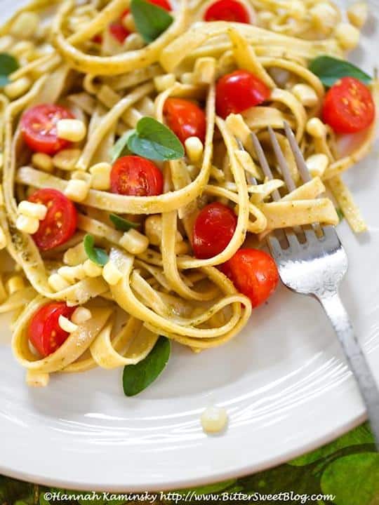 Fresh corn and aquafaba pasta