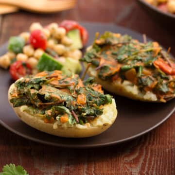 Greens-stuffed curried potato dinne