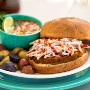 Quick vegan burger and gazpacho dinner