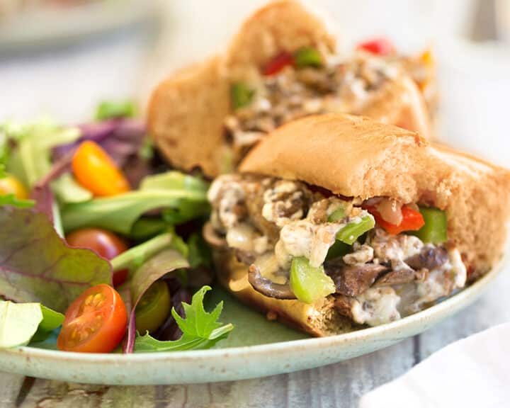 Vegan Philly Cheesesteak dinner