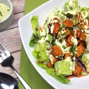 buffalo tempeh salad with creamy vegan ranch dressing