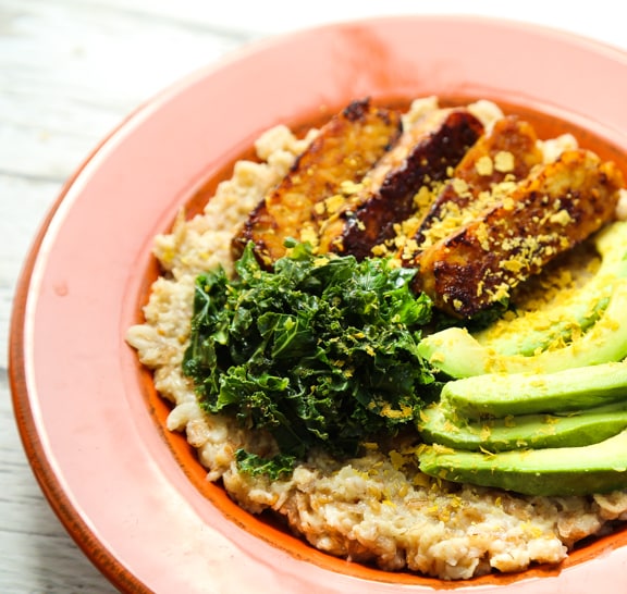 Savory Breakfast bowls with tempeh and greens recipe