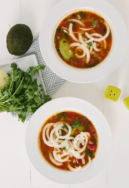 Tortilla soup with jicama noodles by Inspriralized