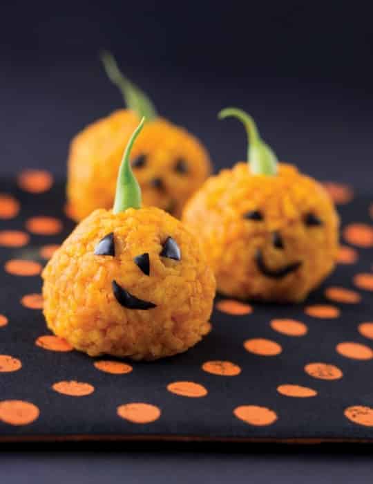 Rice Jack O'Lantern bites by Apron Strings