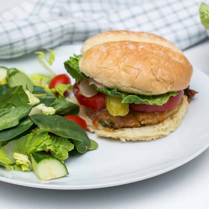 Chickpea and sweet potato burger on a plate