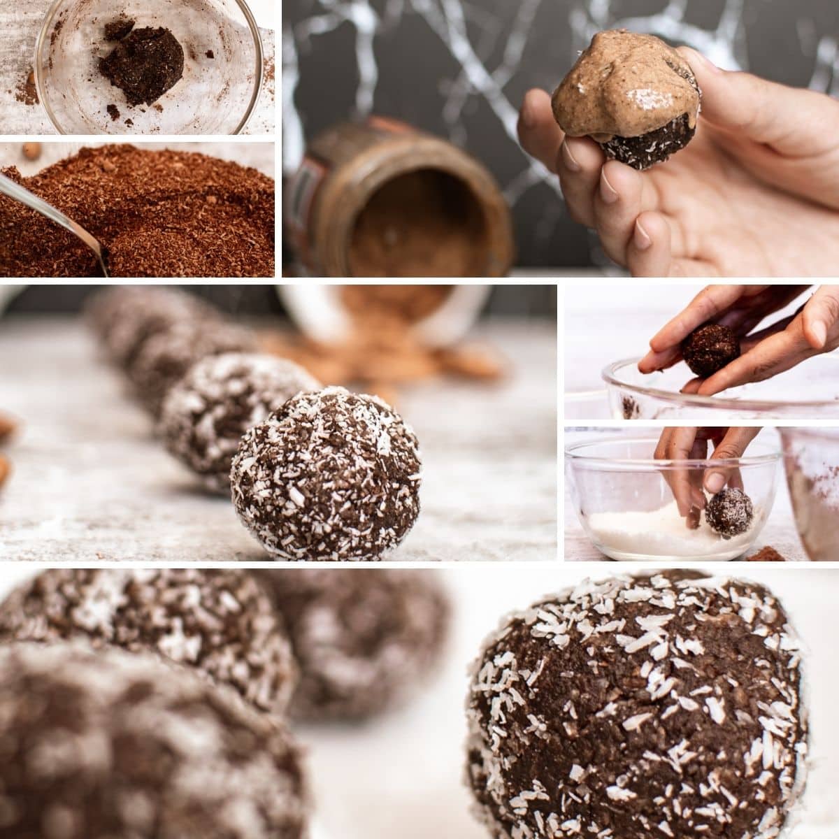 how to make almond butter protein balls collage