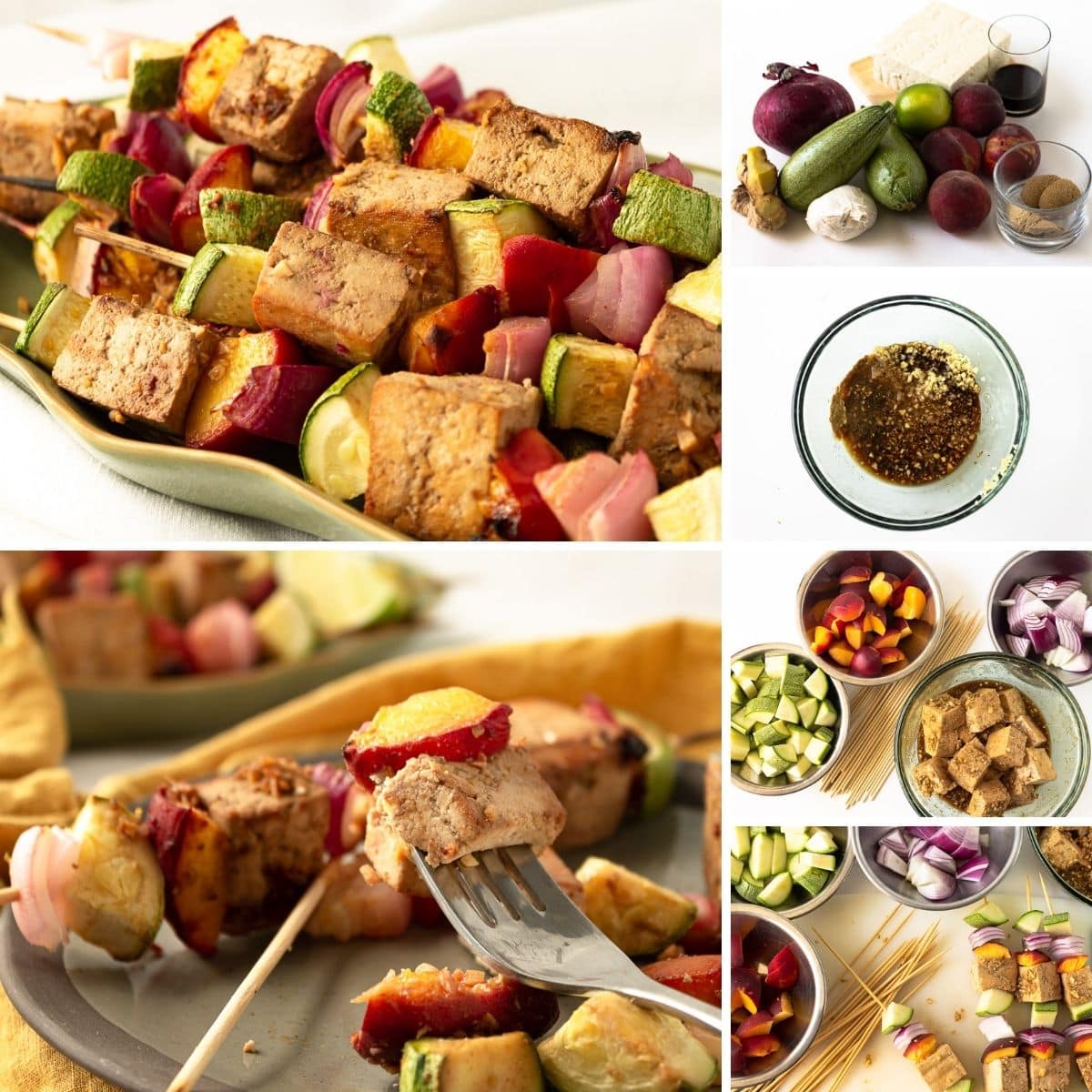 how to make grilled tofu skewers collage