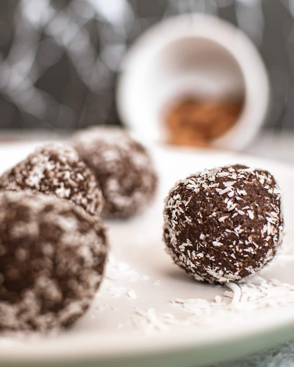 close up of almond butter protein ball