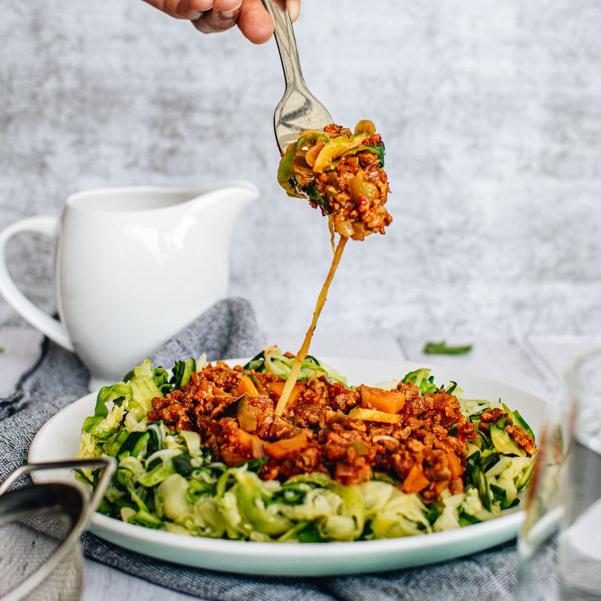 Fideos Veganos De Calabacín Con Boloñesa Vegana