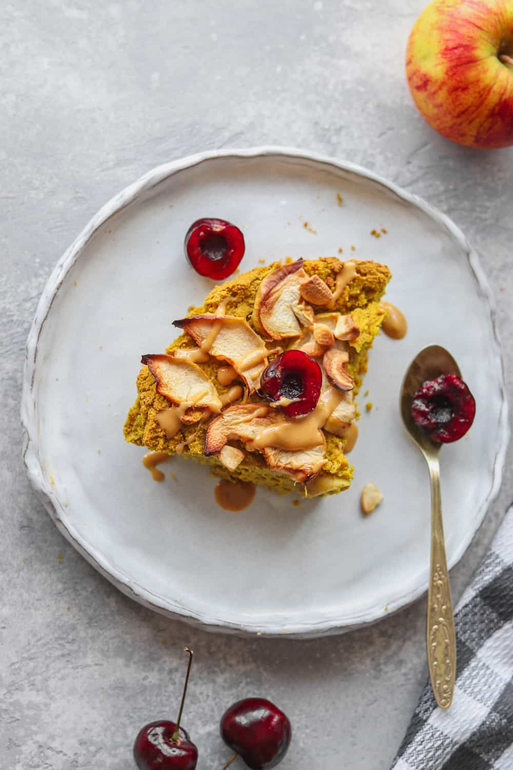 slice of chickpea cake with a spoon