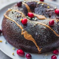 gluten-free vegan Christmas pudding, with a molten chocolate centre