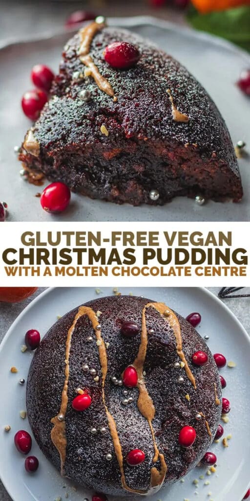 gluten-free vegan Christmas pudding, with a molten chocolate centre