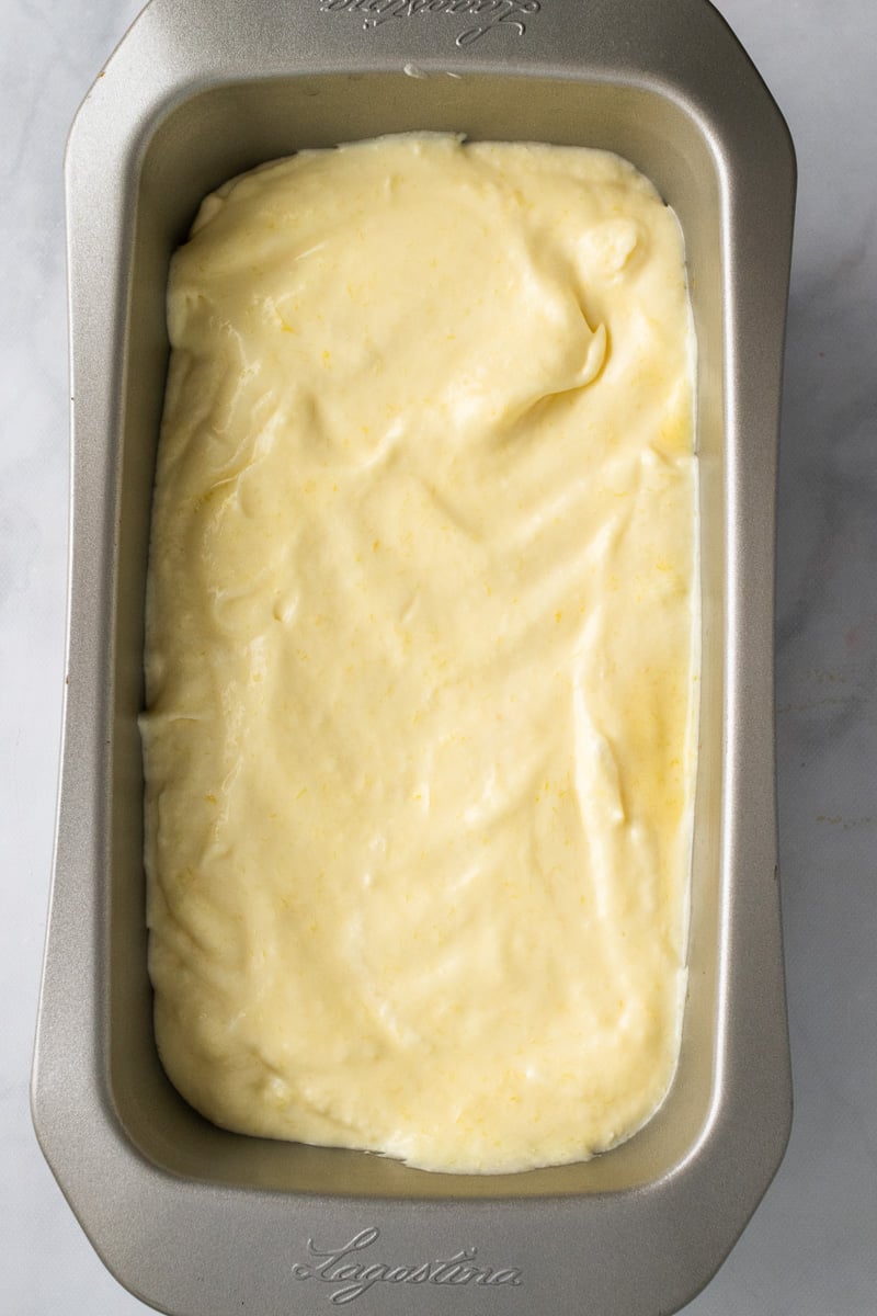 loaf pan full of vegan mango ice cream