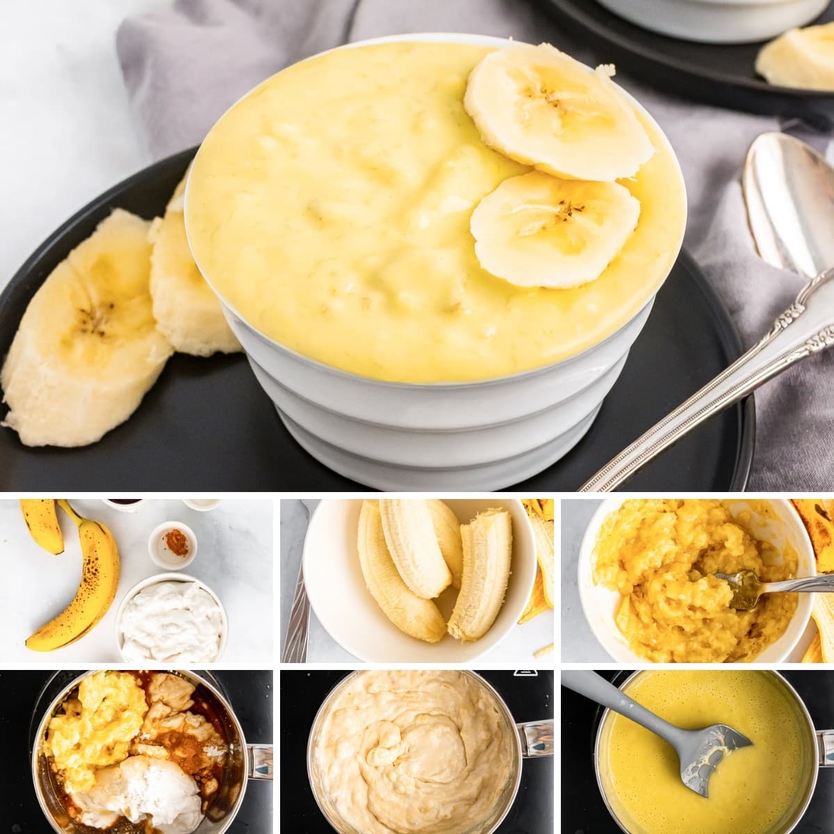collage showing how to make vegan banana pudding