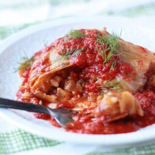 Slow Cooker Mushroom-Lentil Stuffed Cabbage Rolls