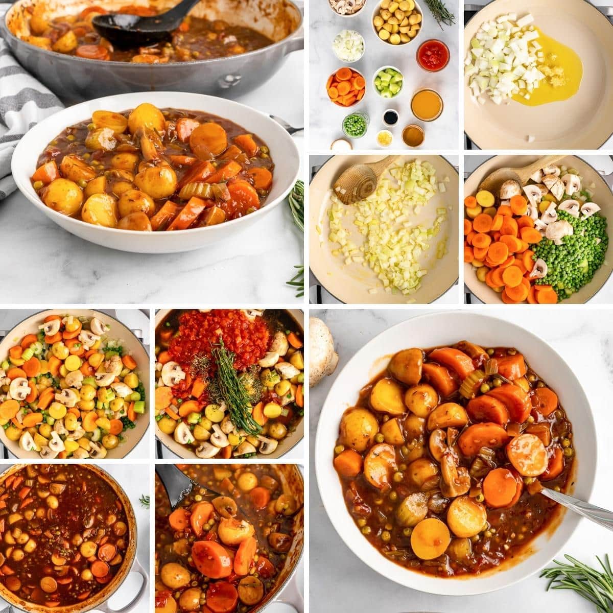 how to make an old fashioned vegan stew collage
