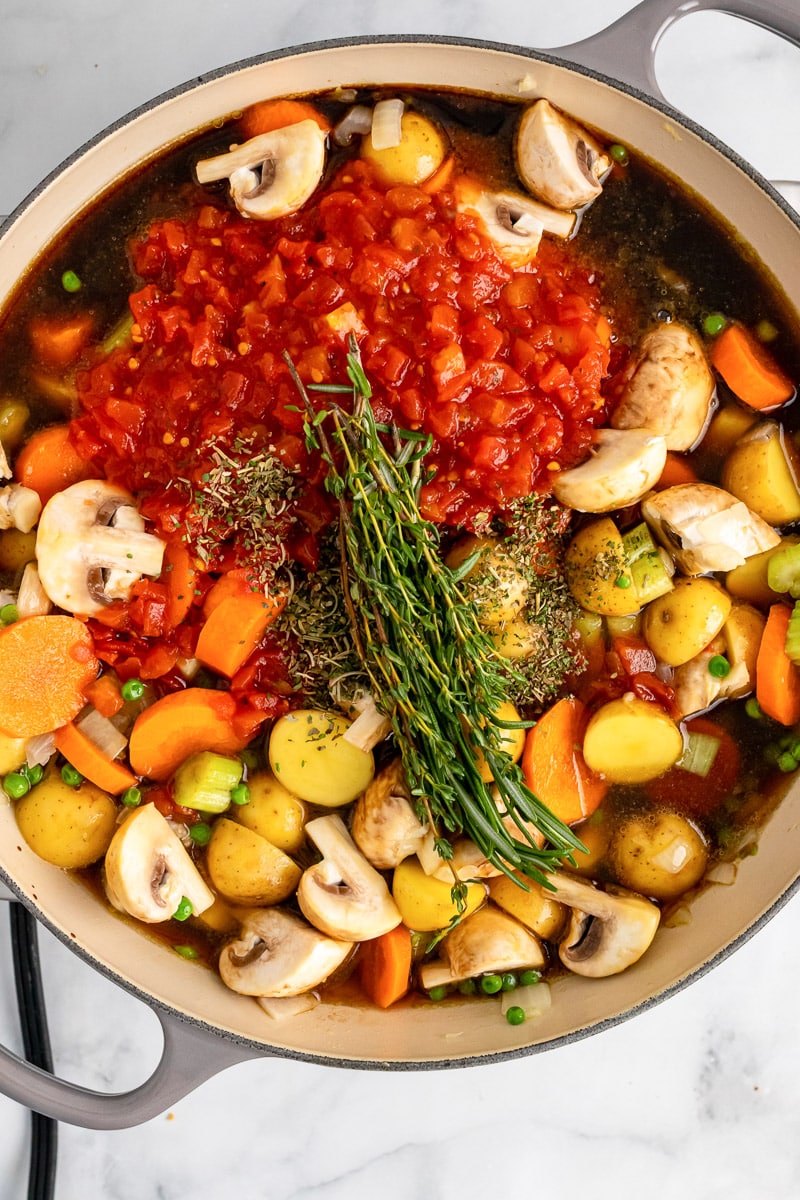 ingredients in pot for old-fashioned vegan stew